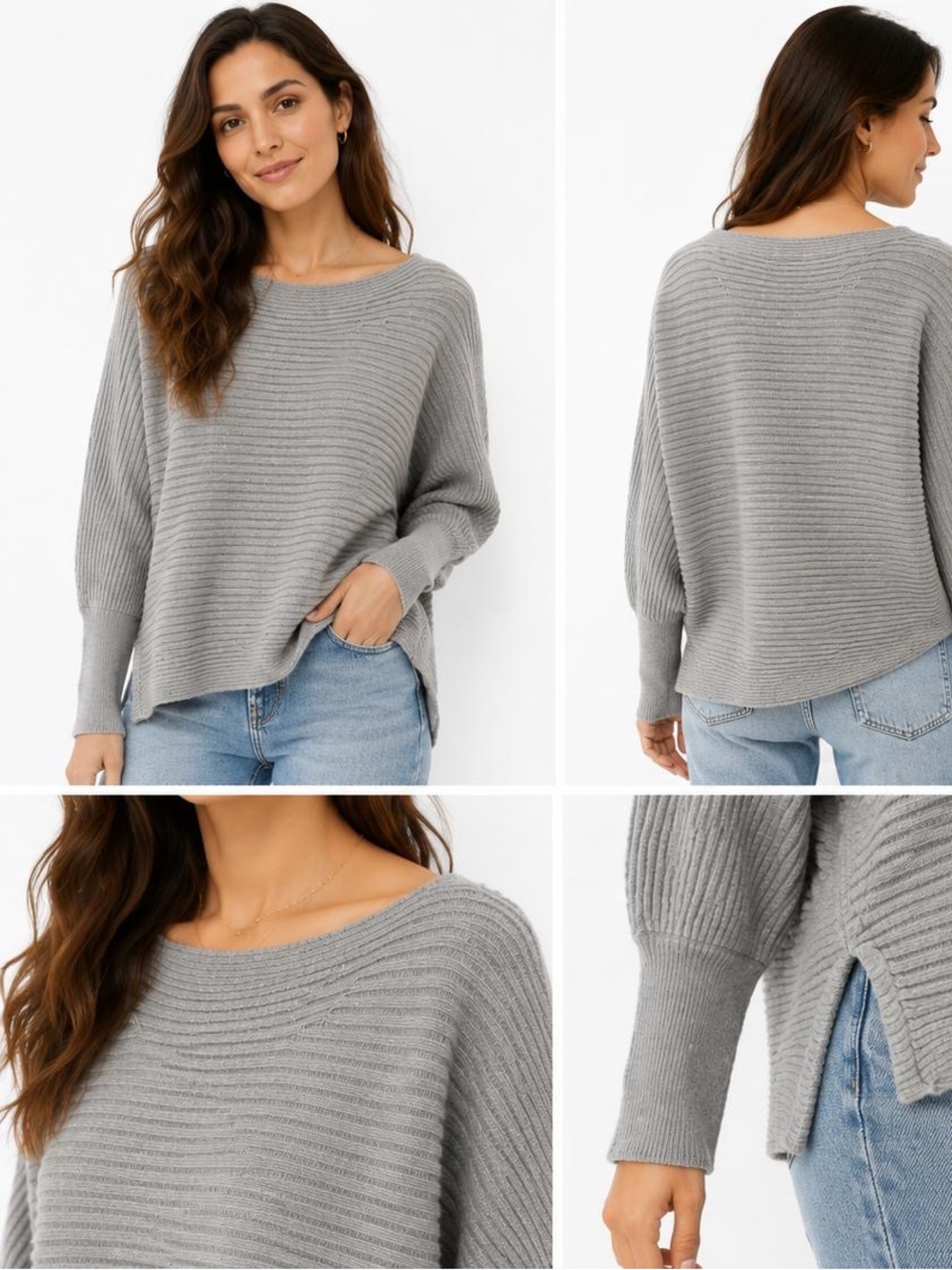 Express Light Gray Ribbed Crewneck Pullover